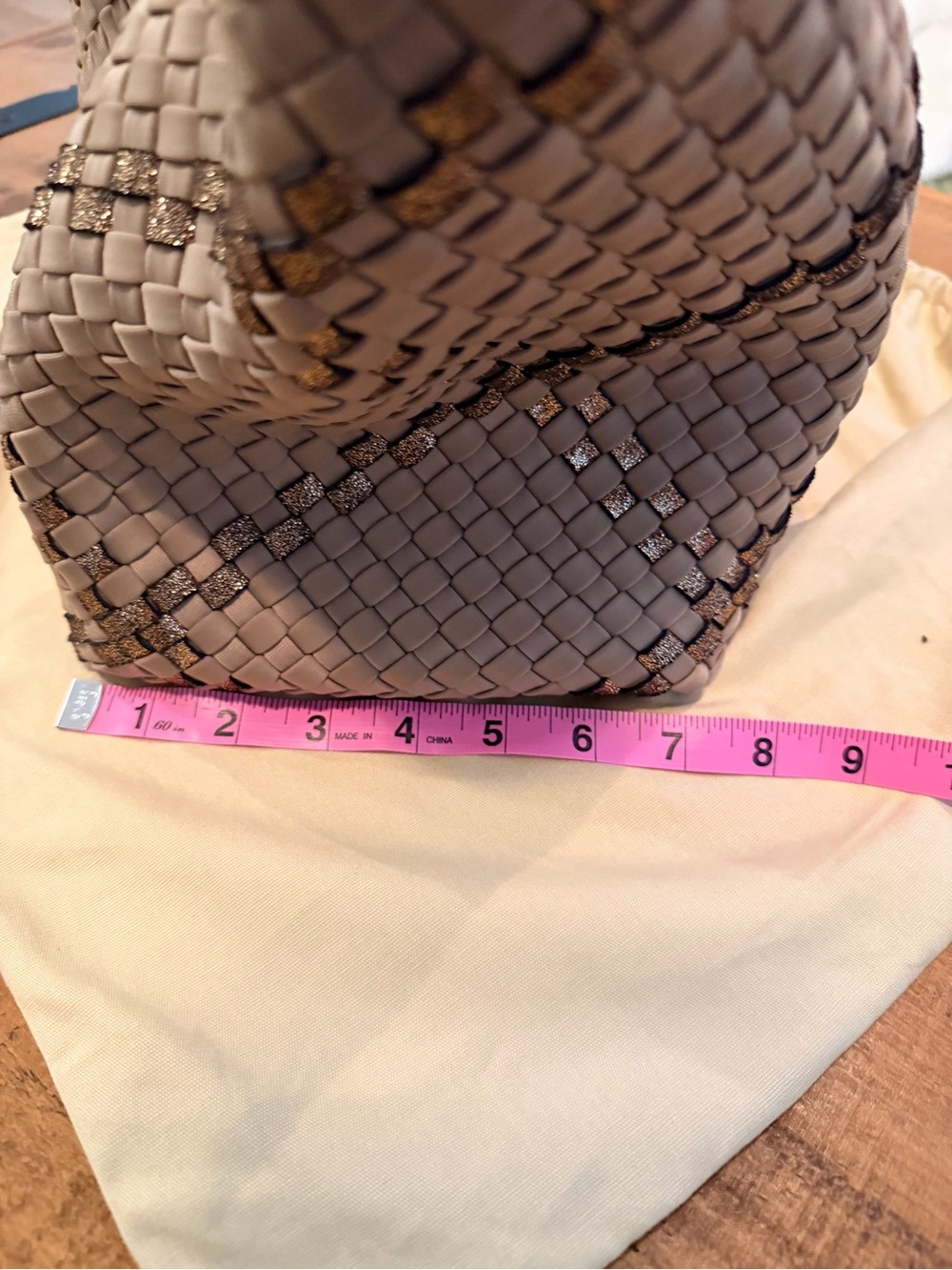 Naghedi St. Barths Woven Tote in Cashmere and Bronze Metallic, Medium - Picture 12 of 14